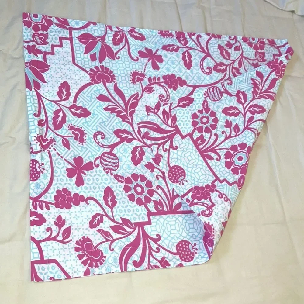 POTTERY BARN KIDS Royal Life Floral Pillow Sham Pink Blue White Organic Cotton